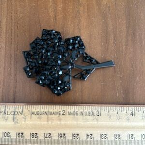 Vintage Crystal Pin Brooch Black Marquise Rhinestone Sparkling